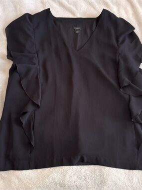 Ann Taylor Black V-Neck Ruffle Sleeve Blouse